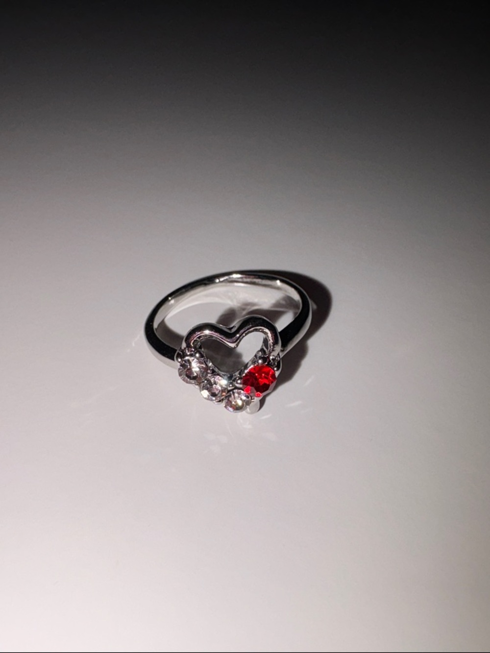❤️‍🔥3/10$❤️‍🔥Silver Heart Ring with Red and Clear Stones